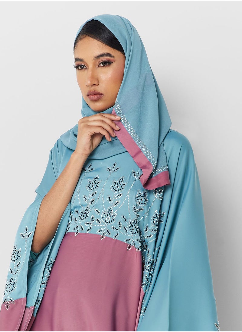 Khizana - Embellished Detail Colorblock Abaya - Image 1