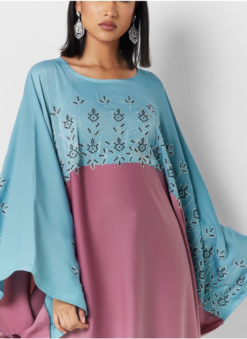 Khizana - Embellished Detail Colorblock Abaya - Image 1