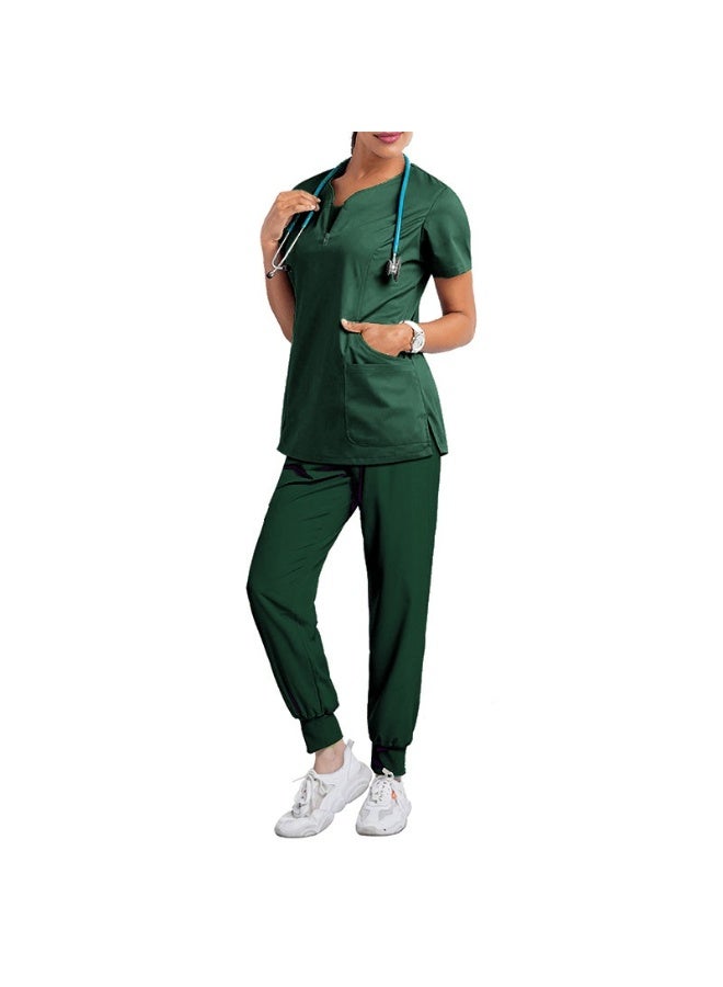 Loquat Womens Medical Scrubs Set Medical Uniform Set Dark Green - Image 1