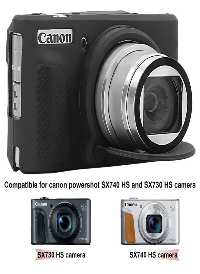 BOVKE Silicone Camera Case for Canon PowerShot SX740/ SX730 Digital Camera, SX740 Camera Soft Case Cover Rubber Camera Sleeve with Removable Lens Cover, Black - Image 2