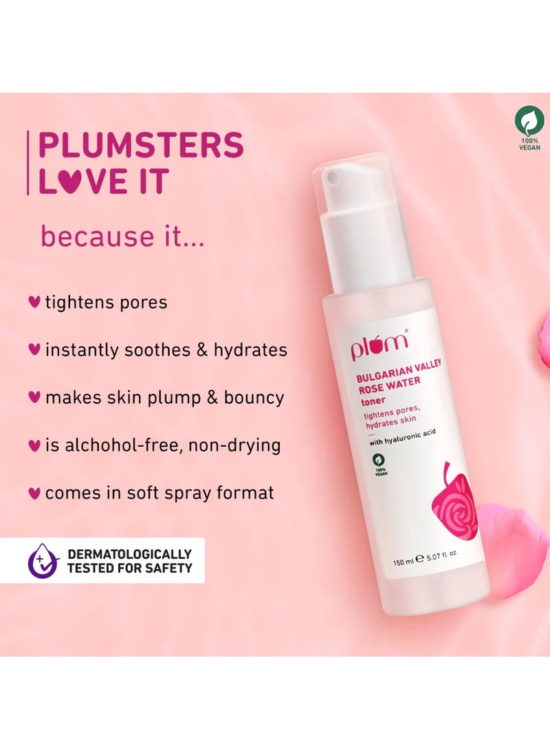 Plum Bulgarian Valley Rose Water Toner with Hyaluronic Acid & Rose Extracts|100% Natural Rose Fragrance|Soothing and Pore Tightening|Balances Ph Levels | for All Skin Types (150 Ml)