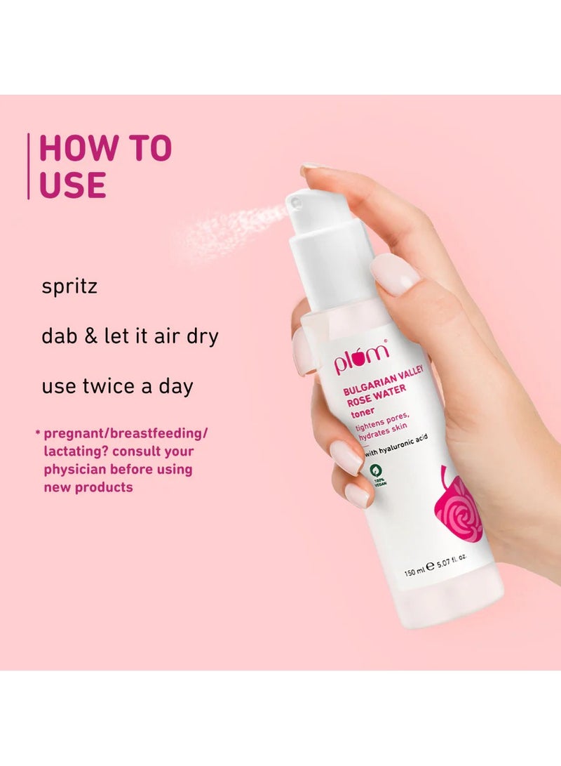 Plum Bulgarian Valley Rose Water Toner with Hyaluronic Acid & Rose Extracts|100% Natural Rose Fragrance|Soothing and Pore Tightening|Balances Ph Levels | for All Skin Types (150 Ml)