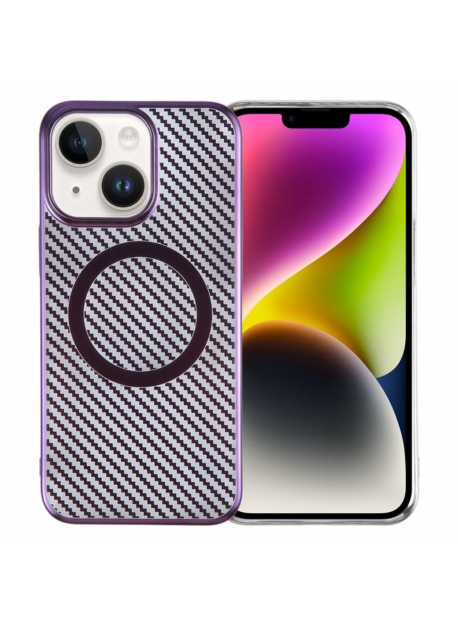 اس-توب جراب لهاتف iPhone 14 Plus مصنوع من ألياف الكربون مطلية بـ 6D، جراب شفاف من Magsafe PC - Image 1