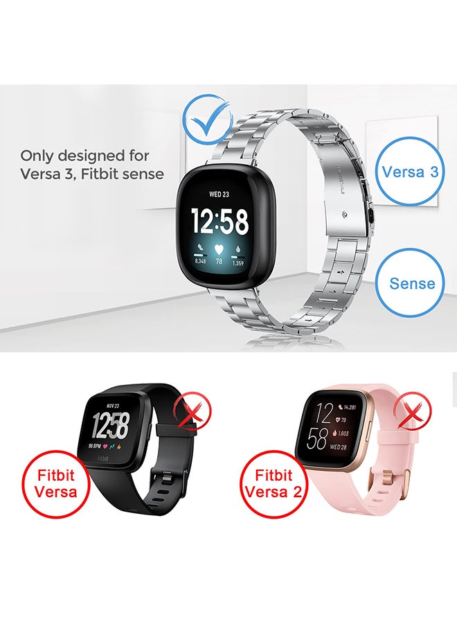 O Ozone Metal Watch Band for Fitbit Sense & Fitbit Versa 3 Smart Watch Stainless Steel Replacement Wristband Straps Accessories for Men Women - Silver  - Image 2
