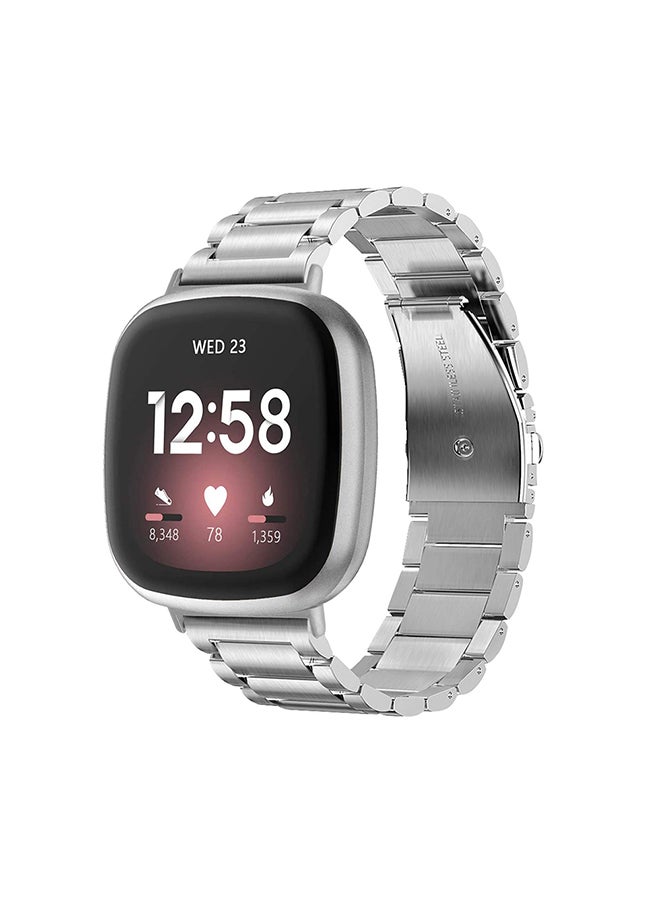 O Ozone Metal Watch Band for Fitbit Sense & Fitbit Versa 3 Smart Watch Stainless Steel Replacement Wristband Straps Accessories for Men Women - Silver  - Image 1