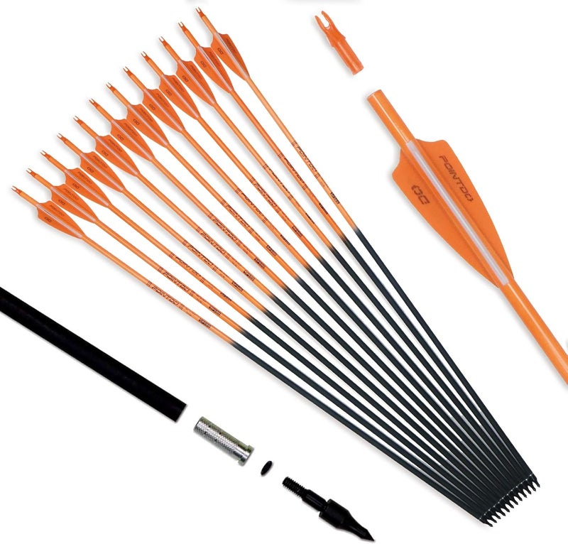 Pointdo 30inch Carbon Arrow Fluorescence Color Targeting and Practice and Hunting Arrows for Compound Bow and Recurve Bow with Removable Tips(Pack of 12) - Image 1