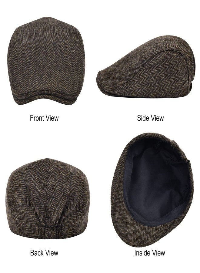 STARANCE 2 Pack Newsboy Hats for Men Wool Blend Ivy Driving Flat Cap (Herringbone Coffee/Herringbone Grey) - Image 3
