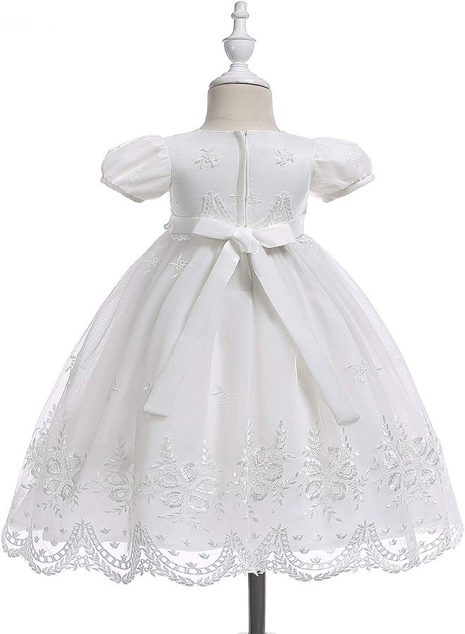 Glamulice Baby Girls Newborn Satin Christening Baptism Floral Embroidered Lace Dresses Infant Girl Baptism Outfits Off White Easter Dress Hat Handmade Shoes 6M/ 6-12 - Image 5