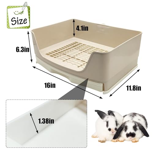 kathson Large Rabbit Litter Box Trainer Potty Corner Toilet with Drawer Bigger Pet Pan for Adult Hamster Guinea Pig Ferret Galesaur Bunny and Other Animals Brown - Image 3