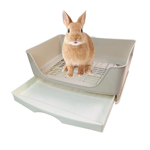 kathson Large Rabbit Litter Box Trainer Potty Corner Toilet with Drawer Bigger Pet Pan for Adult Hamster Guinea Pig Ferret Galesaur Bunny and Other Animals Brown - Image 1