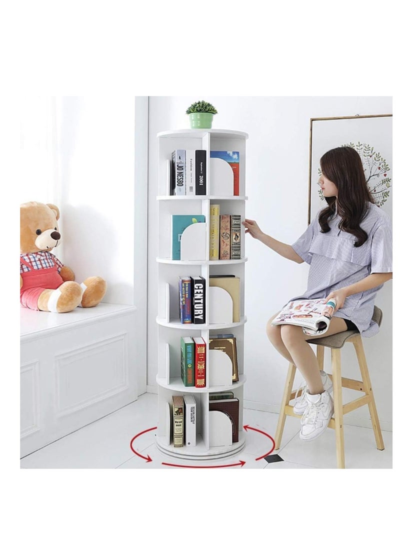 Generic - Rotating Bookshelf Floor Standing Open Shelf Bookcase Multipurpose Household Storage Rack 360° Rotation for Home Bedroom Living Room Office Corner Books Holder Space Saving (White) - Image 1