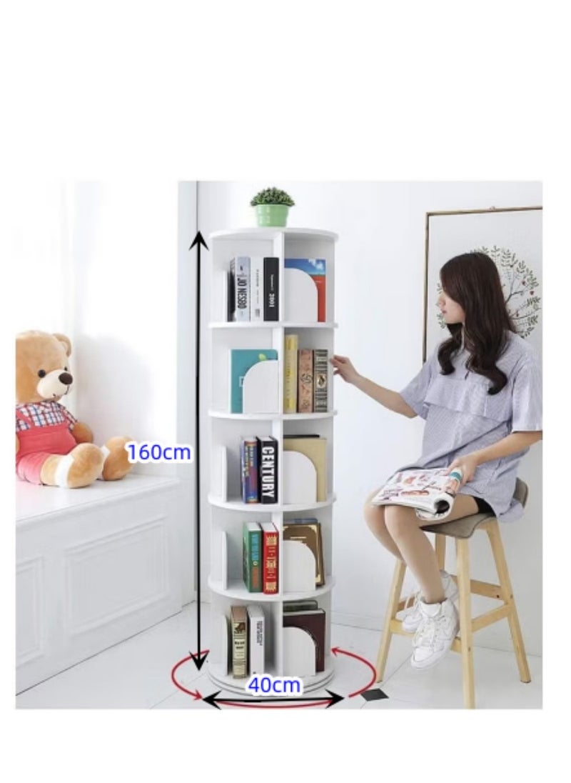 Generic - Rotating Bookshelf Floor Standing Open Shelf Bookcase Multipurpose Household Storage Rack 360° Rotation for Home Bedroom Living Room Office Corner Books Holder Space Saving (White) - Image 1