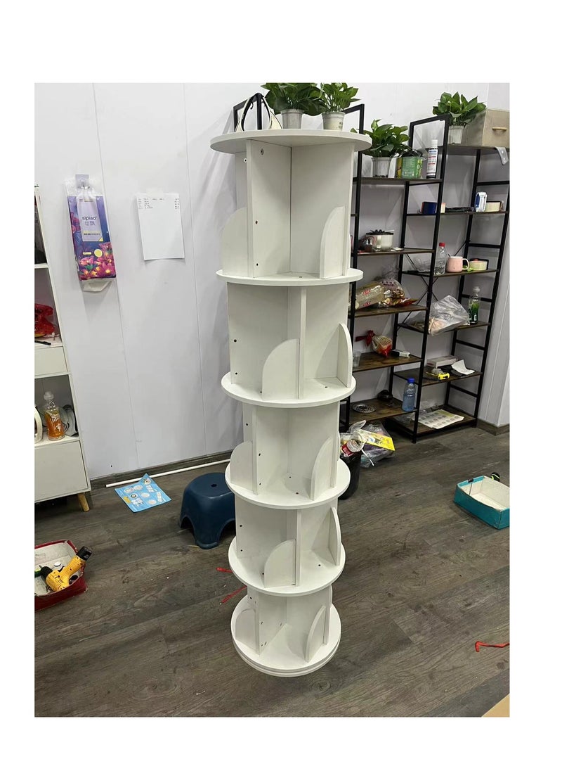 Generic - Rotating Bookshelf Floor Standing Open Shelf Bookcase Multipurpose Household Storage Rack 360° Rotation for Home Bedroom Living Room Office Corner Books Holder Space Saving (White) - Image 1