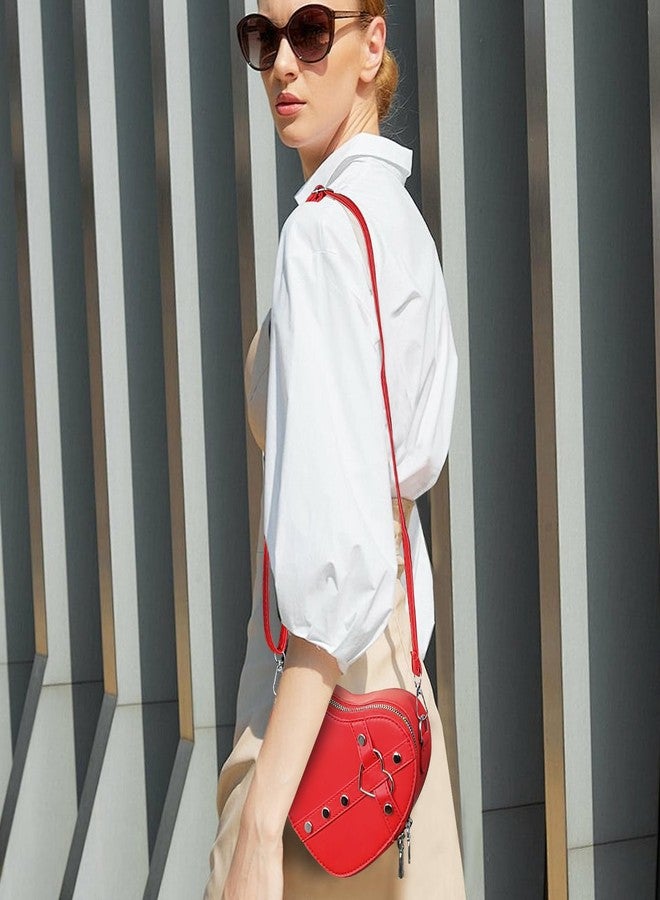 WisePoint Heart Shaped Bag, PU Leather Small Crossbody Bags Heart Shaped Crossbody Purse, Heart Purse Mini Crossbody Bag (red) - Image 5
