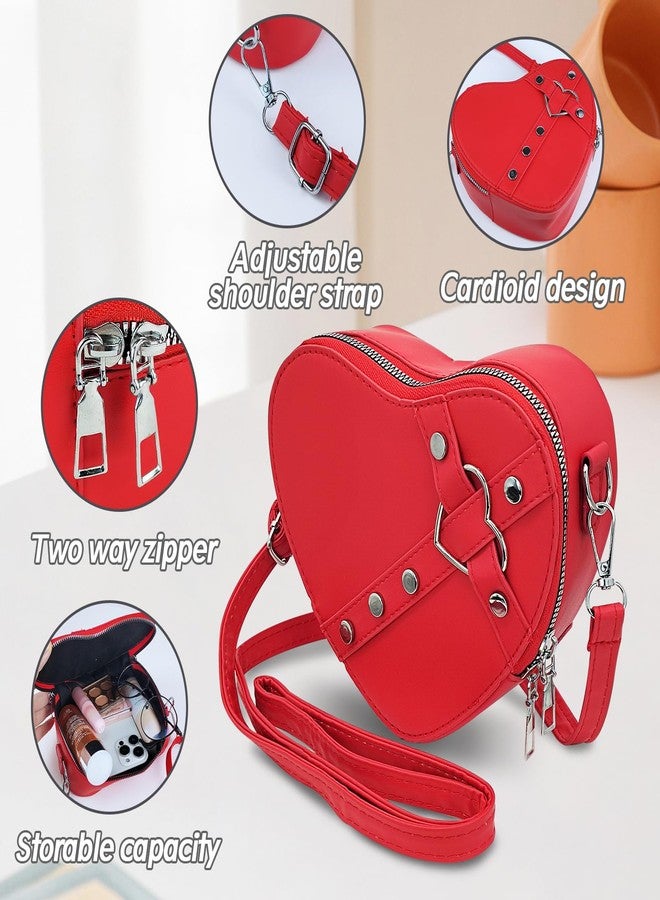 WisePoint Heart Shaped Bag, PU Leather Small Crossbody Bags Heart Shaped Crossbody Purse, Heart Purse Mini Crossbody Bag (red) - Image 3