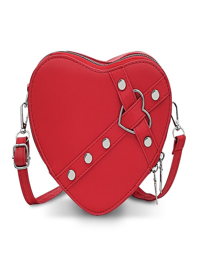 WisePoint Heart Shaped Bag, PU Leather Small Crossbody Bags Heart Shaped Crossbody Purse, Heart Purse Mini Crossbody Bag (red) - Image 1
