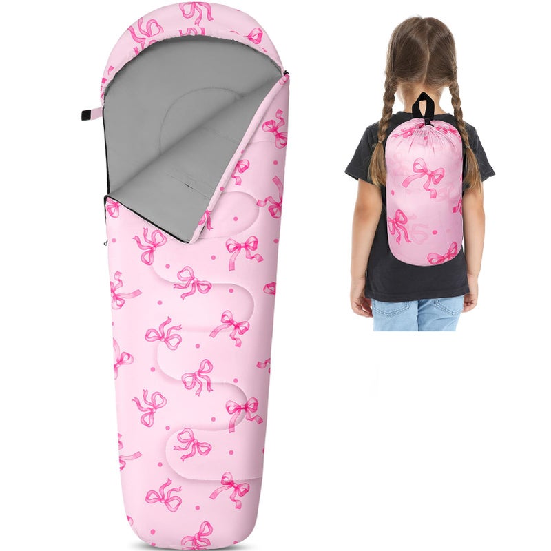 FIOBEE Kids Sleeping Bag for Girls Boys 3 Season Warm Cool Weather 41608 Camping Sleeping Bags with Backpacking Bag for Traveling Hiking Indoor Outdoor Camping Essentials Gear Pink Bow - Image 2