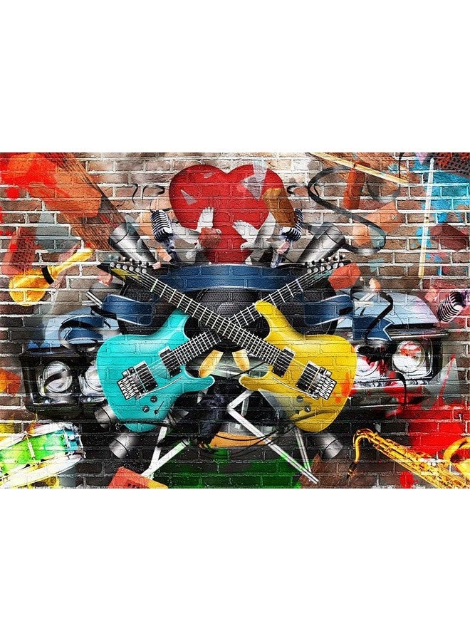 BELECO 5X3Ft Fabric Rock And Roll Backdrop Guitar On Graffiti Wall Color And Bright Musical Phtography Backdrop For Party Decoration Birthday Banner Concert Photoshoot Photo Background Props  - Image 1