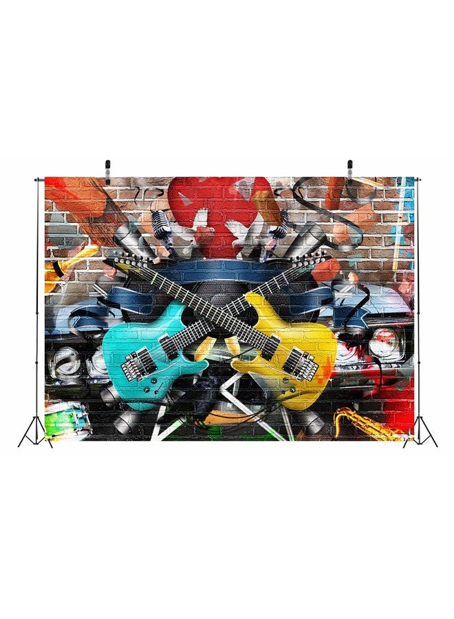 BELECO 5X3Ft Fabric Rock And Roll Backdrop Guitar On Graffiti Wall Color And Bright Musical Phtography Backdrop For Party Decoration Birthday Banner Concert Photoshoot Photo Background Props  - Image 4