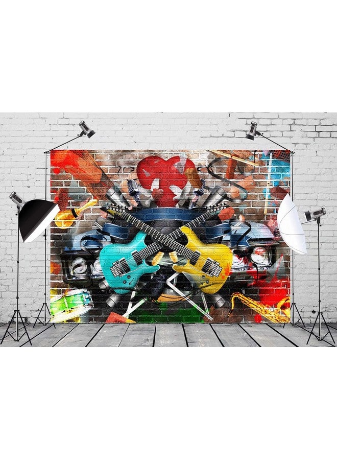 BELECO 5X3Ft Fabric Rock And Roll Backdrop Guitar On Graffiti Wall Color And Bright Musical Phtography Backdrop For Party Decoration Birthday Banner Concert Photoshoot Photo Background Props  - Image 3