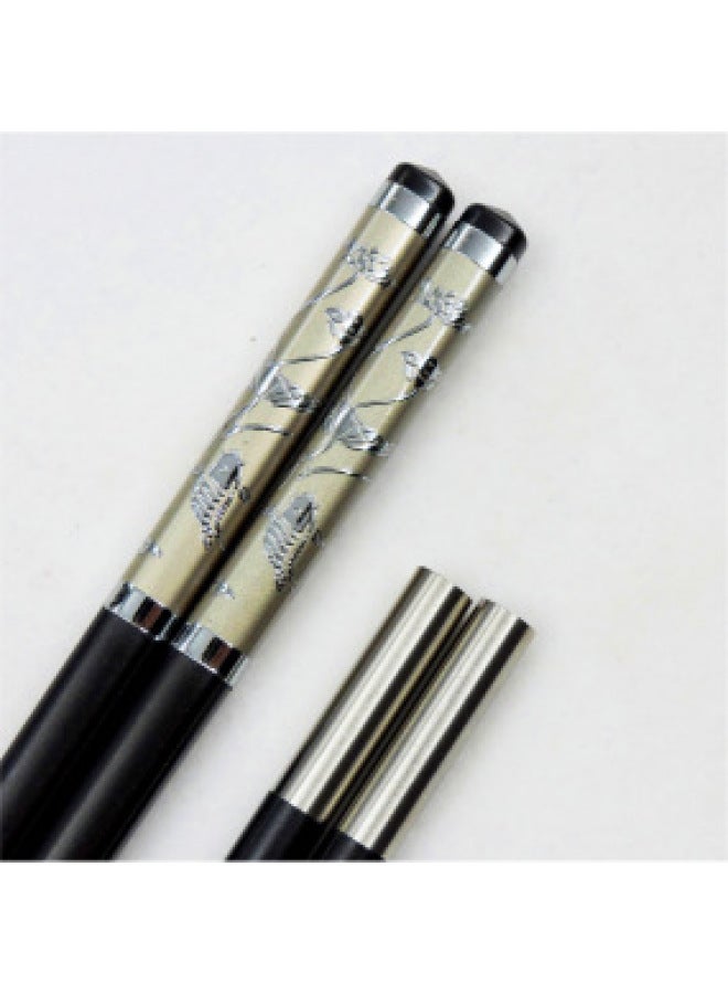 Disposable Chopsticks Head Changing Chopsticks Handle Alloy Chopsticks Hotel Hotpot Restaurant Stitching Chopsticks Head Laser Printing-Color:Silver Lotus Flower Fish Head Chopsticks - Image 1