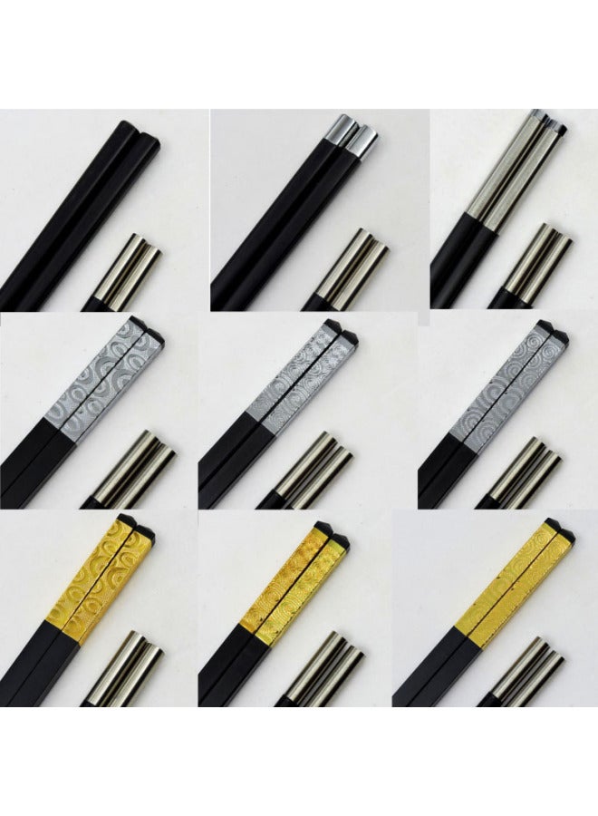 Disposable Chopsticks Head Changing Chopsticks Handle Alloy Chopsticks Hotel Hotpot Restaurant Stitching Chopsticks Head Laser Printing-Color:Silver Lotus Flower Fish Head Chopsticks - Image 2