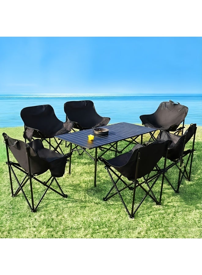 Vparty A set of outdoor folding table and chairs, a table for outdoor camping and barbecue, moon chairs, portable table and chair set, 1 table plus 4 chairs. - Image 1