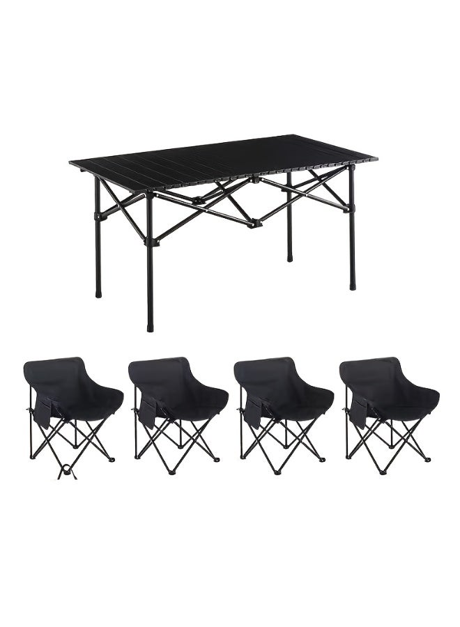 Vparty A set of outdoor folding table and chairs, a table for outdoor camping and barbecue, moon chairs, portable table and chair set, 1 table plus 4 chairs. - Image 2