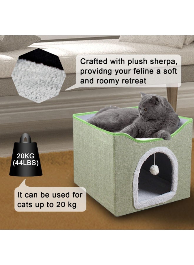 Cat Bed for Indoor Cats, Foldable Large Cat House with Mat, Multifunctional Cat Climbing Frame with Cat Scratch Board and Hanging Ball, Easy to Assemble, Pet Bed Cave - Image 2