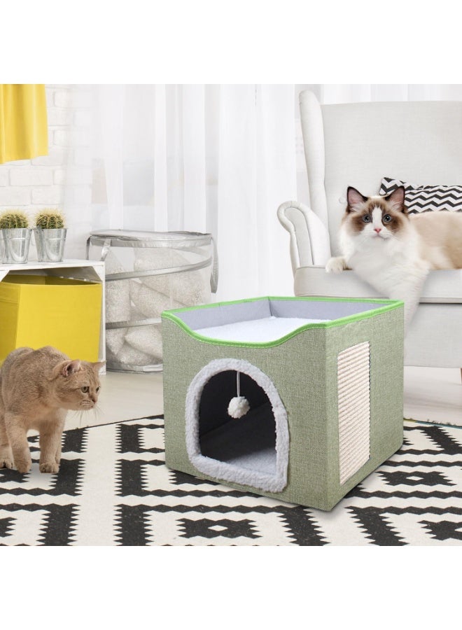 Cat Bed for Indoor Cats, Foldable Large Cat House with Mat, Multifunctional Cat Climbing Frame with Cat Scratch Board and Hanging Ball, Easy to Assemble, Pet Bed Cave - Image 3