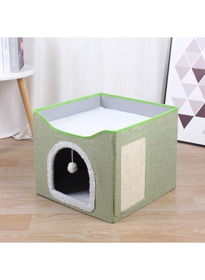 Cat Bed for Indoor Cats, Foldable Large Cat House with Mat, Multifunctional Cat Climbing Frame with Cat Scratch Board and Hanging Ball, Easy to Assemble, Pet Bed Cave - Image 5