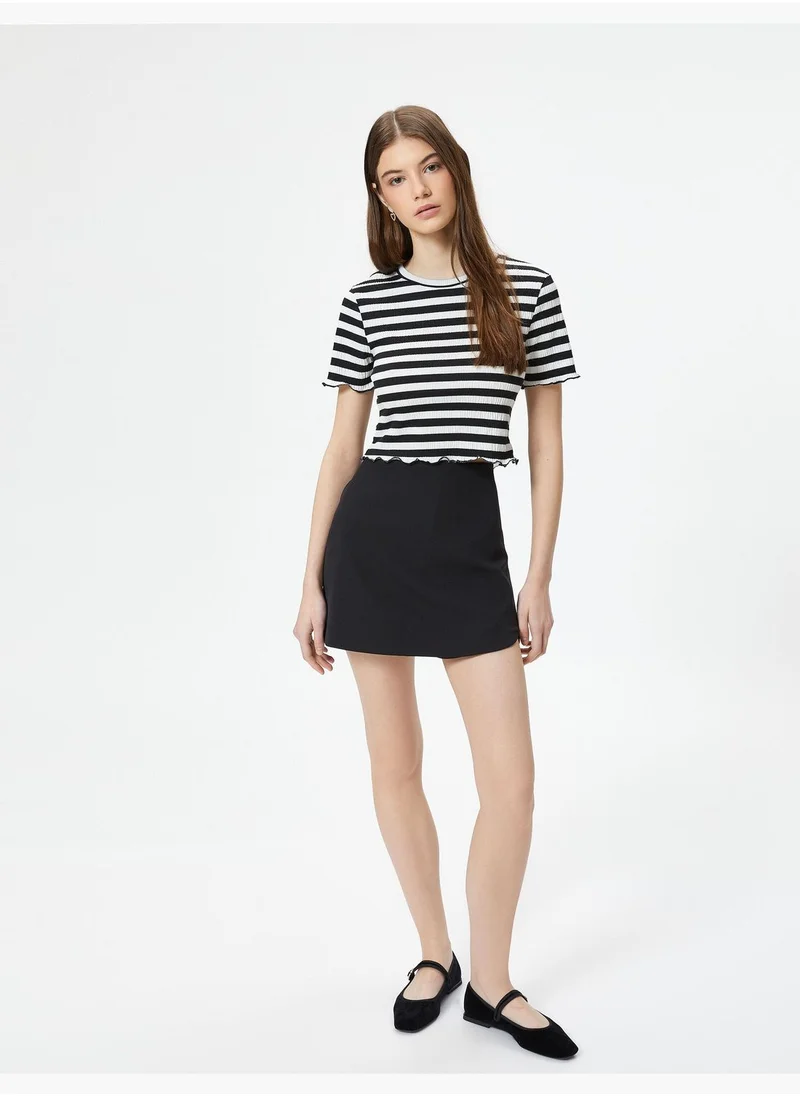 كوتون Crop T-Shirt Ribbed Short Sleeve Crew Neck Cotton