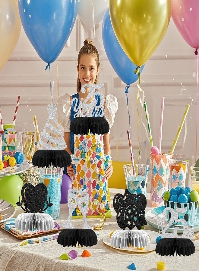 Maicaiffe زينة مركزية على شكل قرص العسل من Maicaiffe Cheers to 25 Years - 8 قطع لامعة لتزيين طاولات حفلات عيد الميلاد الخامس والعشرين - لوازم تزيين حفلات الذكرى السنوية الخامسة والعشرين للزفاف - Image 5