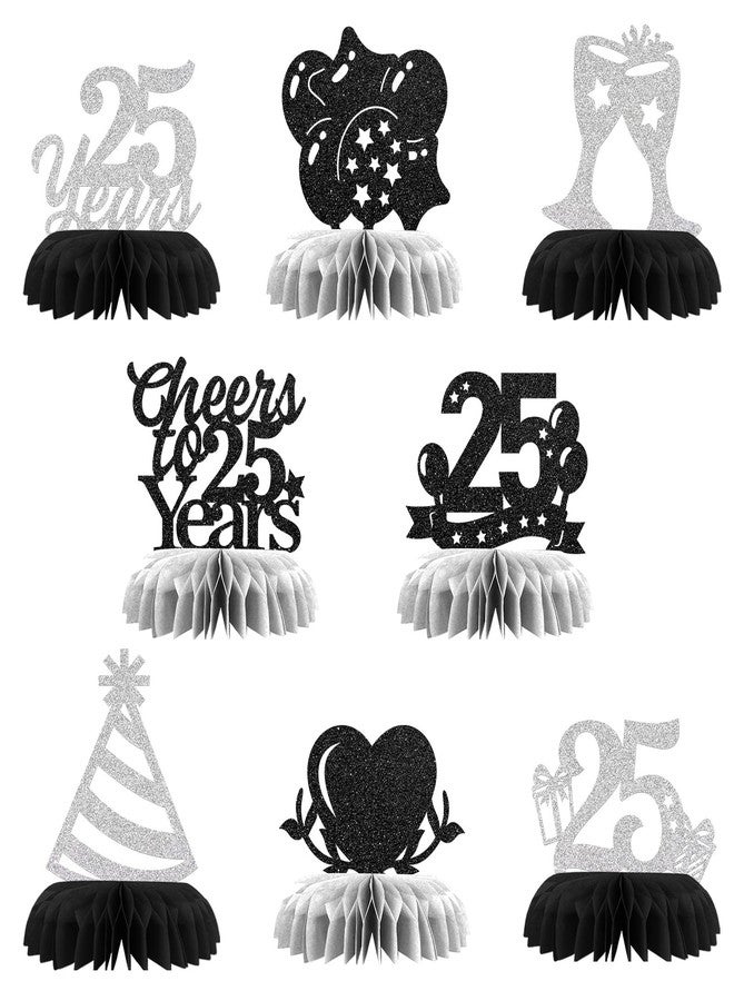 Maicaiffe زينة مركزية على شكل قرص العسل من Maicaiffe Cheers to 25 Years - 8 قطع لامعة لتزيين طاولات حفلات عيد الميلاد الخامس والعشرين - لوازم تزيين حفلات الذكرى السنوية الخامسة والعشرين للزفاف - Image 1