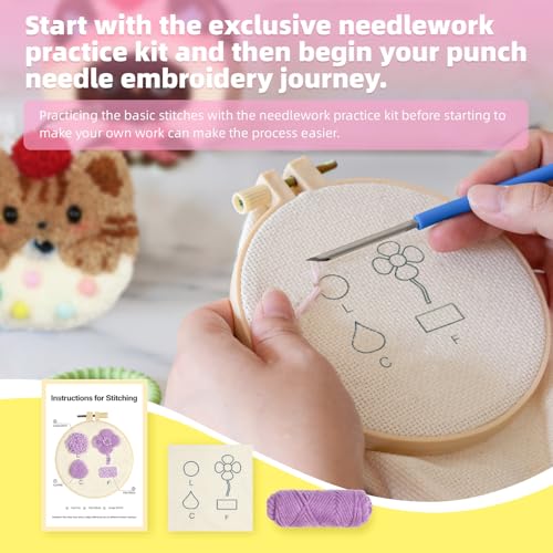 MOREJMTT Punch Needle kit for Beginners,Embroidery kit for Beginners,Punch Needle Kits Adults Beginner,Including Printed Patterns, Needles, Easy to Follow Instructions, and Videos-Cat Family - Image 5