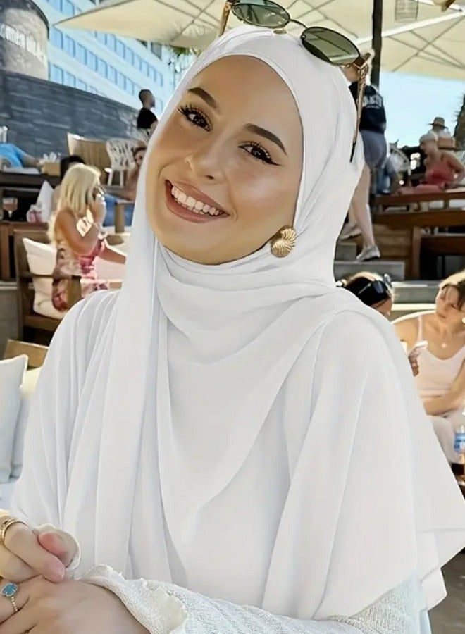 Women’s Solid Pearl Chiffon Scarf, Soft & Stylish Long Hijab Shawl, Lightweight Headband Wrap for All Seasons, Elegant Muslim Headscarf - Image 1