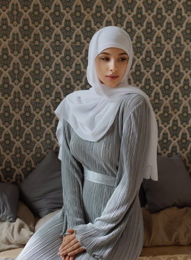 Women’s Solid Pearl Chiffon Scarf, Soft & Stylish Long Hijab Shawl, Lightweight Headband Wrap for All Seasons, Elegant Muslim Headscarf - Image 3