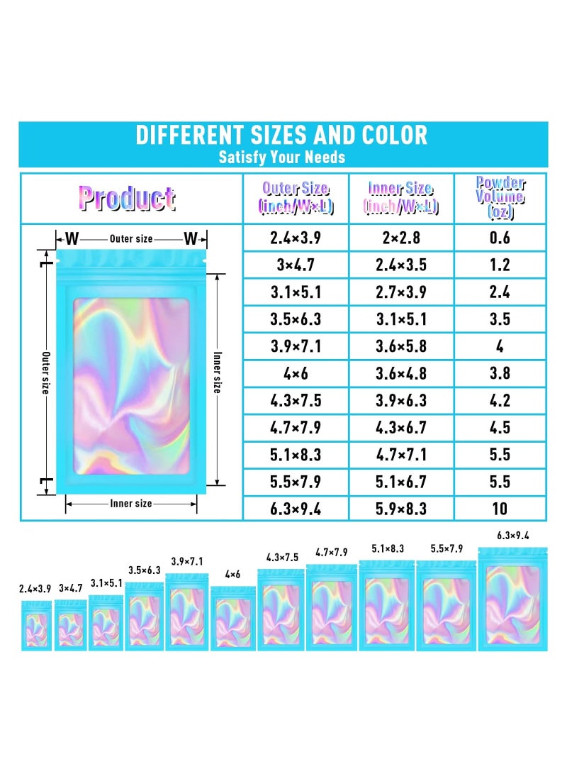 SYOSI 50PCS Smell Proof Mylar Bags, (4x6In) Holographic Packaging Bags Clear Seal Resealable Bags Odor Proof Zipper Pouches Resealable Foil Pouches for Food Storage and Lipgloss,Jewelry,Eyelash Packaging  - Image 3