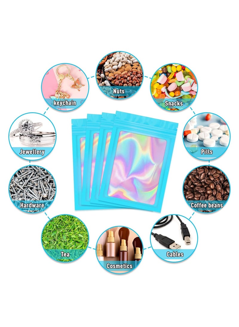 SYOSI 50PCS Smell Proof Mylar Bags, (4x6In) Holographic Packaging Bags Clear Seal Resealable Bags Odor Proof Zipper Pouches Resealable Foil Pouches for Food Storage and Lipgloss,Jewelry,Eyelash Packaging  - Image 4