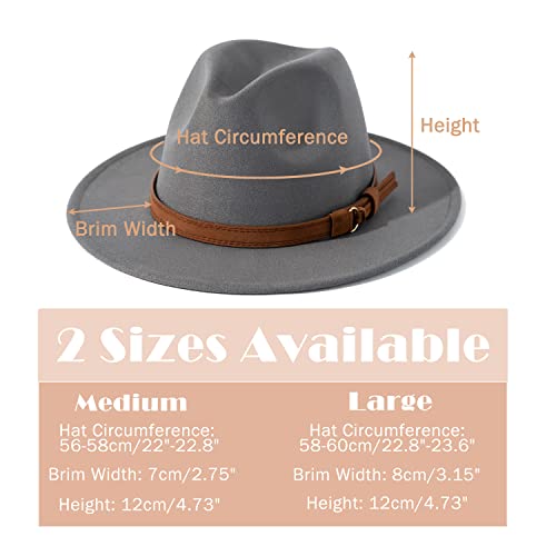 Lisianthus Men & Women Vintage Wide Brim Fedora Hat with Belt Buckle A-Light Grey 56-58cm - Image 4