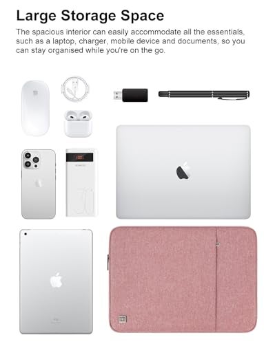 DOMISO Laptop Case Laptop Sleeve Cover Compatible with 14 inch MacBook Pro M4/M3/M2/M1 Pro/Max 2024-2021, Compatible with 13.3 inch HP Dell ASUS Lenovo Notebook, Water-Resistant Bag with Pocket, Pink - Image 3