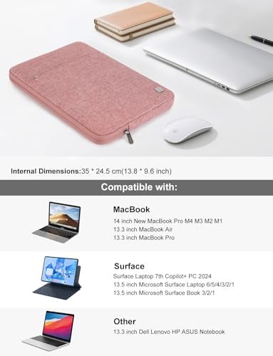 DOMISO Laptop Case Laptop Sleeve Cover Compatible with 14 inch MacBook Pro M4/M3/M2/M1 Pro/Max 2024-2021, Compatible with 13.3 inch HP Dell ASUS Lenovo Notebook, Water-Resistant Bag with Pocket, Pink - Image 2