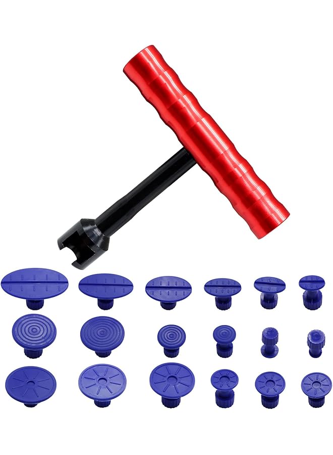 SYOSI T Shape Car Dent Repair Kit, , Car Paintless Dent Puller Dent Removal Tool Kit With 18 Blue Gasket Plastic Suction Cup, Portable Auto Body Tools Hammer Kits - Image 1