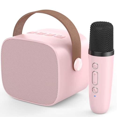MEGUO Mini Karaoke MachineFunny Toys Christmas Birthday Gifts for Kids Age 412 GirlsBoysAdults Karaoke Microphone Toys for 456789101112 Year Old Girls Boys Pink 1 Mic - Image 1