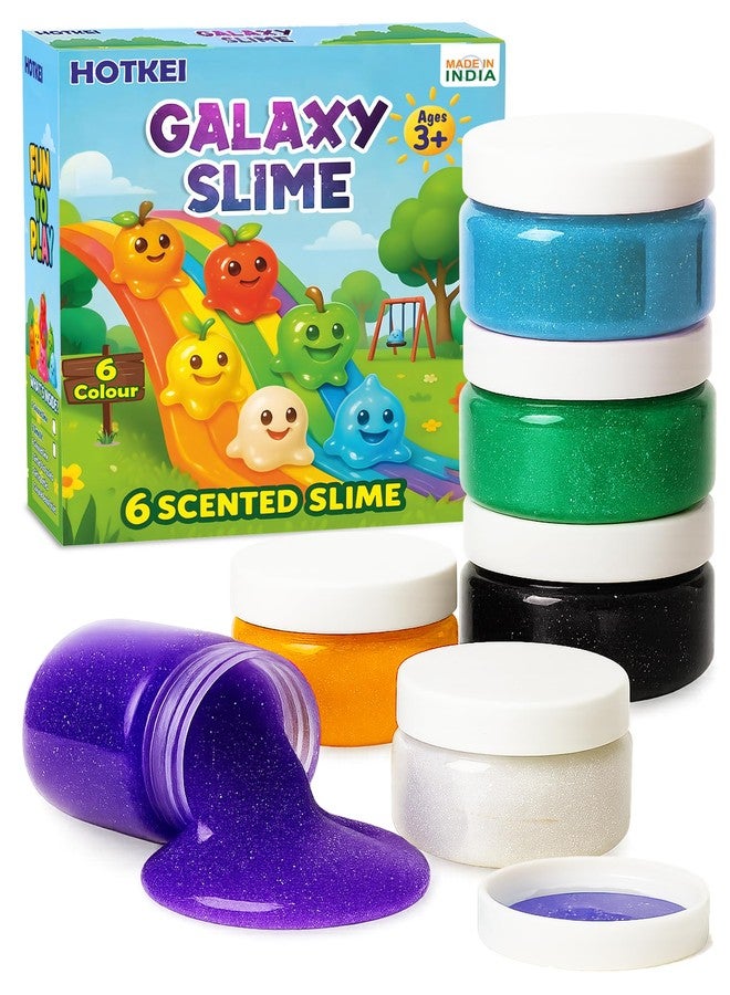 HOTKEI (Pack of 6 Galaxy Slime) Multicolor Fruit Scented DIY Toy Slimy Slime Gel Jelly Putty Set Art kit Toys for Boys Girls Kids 3 to 10 Years - 300 gm - Image 1