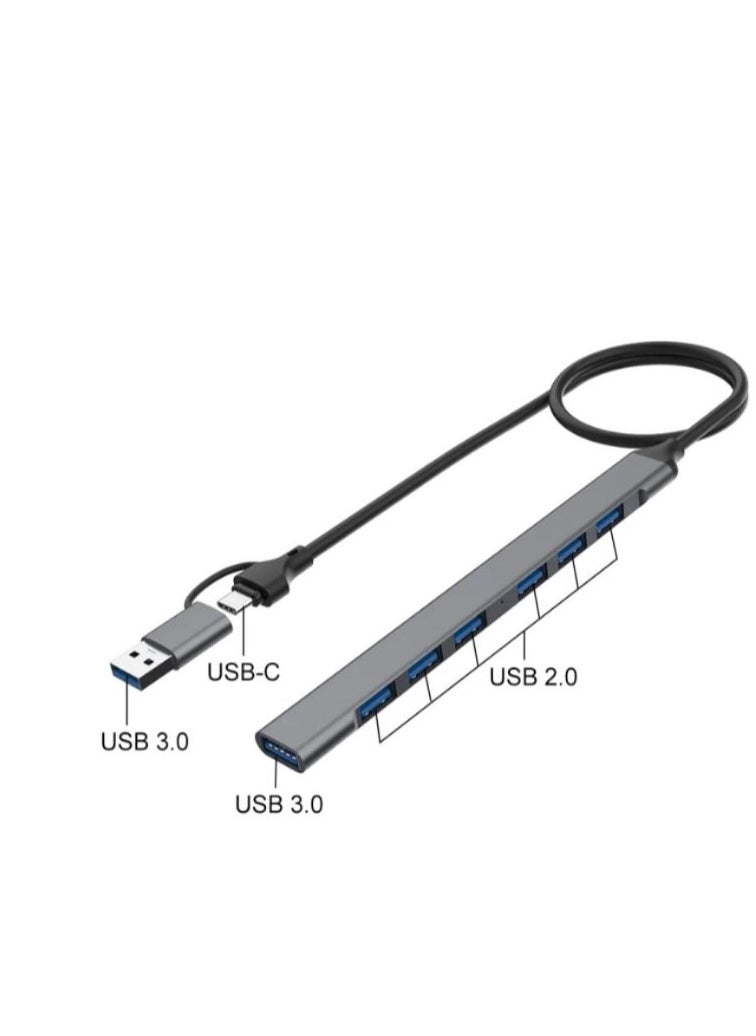 onten OTN-UCA9702 USB C + USB 3.0 to 7 USB Ports for MacBook Pro, iMac 2021, USB Splitter Aluminum Alloy  - Image 3