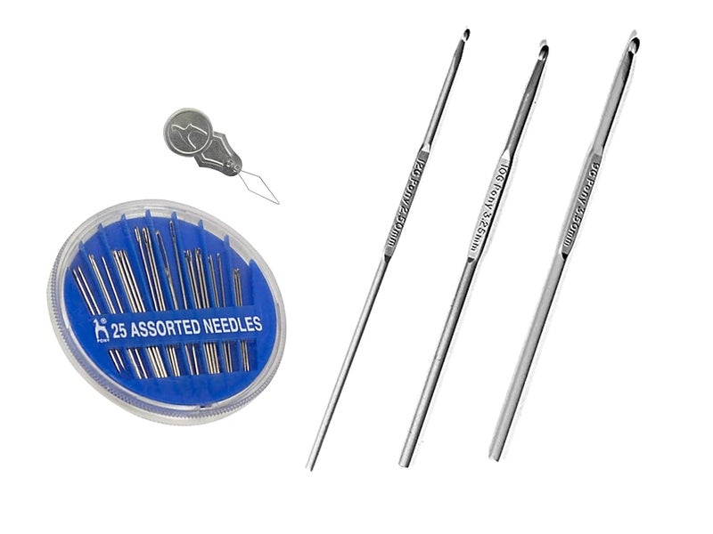 PONY Aluminum Crochet Hooks kiroshiya Knitting Needles for Sewing Craft 13cm Size 9G10G 12G with 25 Pcs Assorted Hand Sewing Needles Pack with Needle Threader