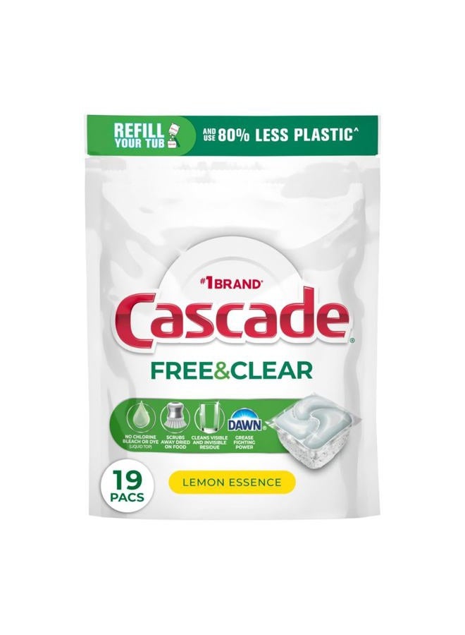 Cascade Free & Clear Dishwasher Pods, Dishwasher Detergent, Dish Detergent Soap, Lemon Essence, 19 Count - Image 1