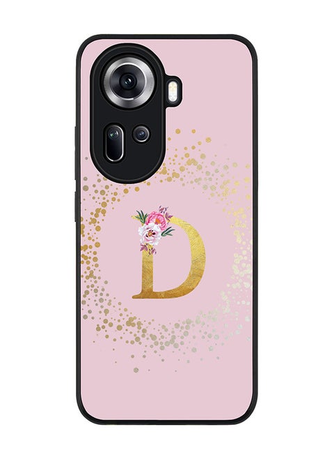 Rugged Black Edge Case for Oppo Reno11, Slim fit Case Thin Cover -  Custom Monogram Initial Letter Floral Pattern Alphabet - D  (Pink )