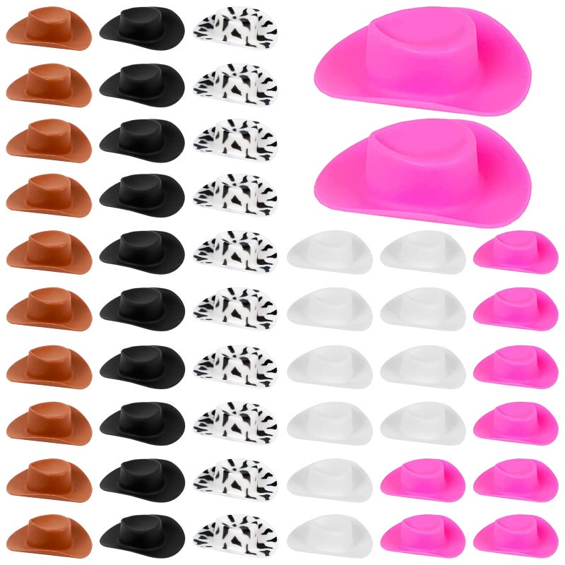 SOTOGO 50 Pieces Cute Plastic Miniature Western Cow Hat Mini Doll Hat Mixed Hat Accessories for Doll Dress Up Party Accessories and Pretend Play - Image 3